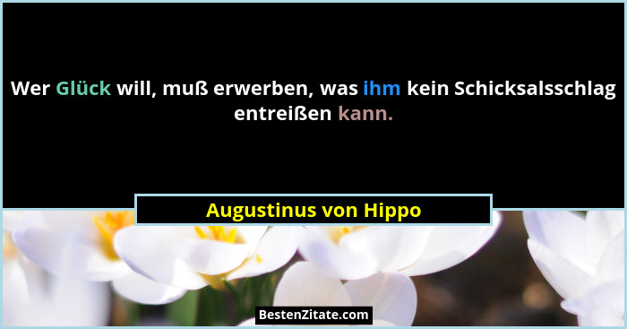 Wer Glück will, muß erwerben, was ihm kein Schicksalsschlag entreißen kann.... - Augustinus von Hippo
