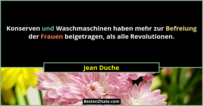 Konserven und Waschmaschinen haben mehr zur Befreiung der Frauen beigetragen, als alle Revolutionen.... - Jean Duche