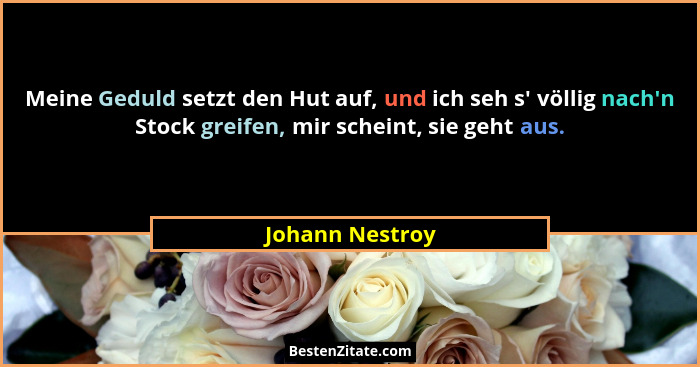 Meine Geduld setzt den Hut auf, und ich seh s' völlig nach'n Stock greifen, mir scheint, sie geht aus.... - Johann Nestroy