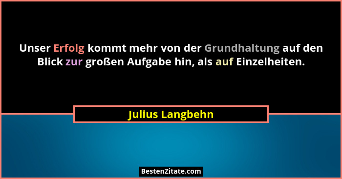 Unser Erfolg kommt mehr von der Grundhaltung auf den Blick zur großen Aufgabe hin, als auf Einzelheiten.... - Julius Langbehn