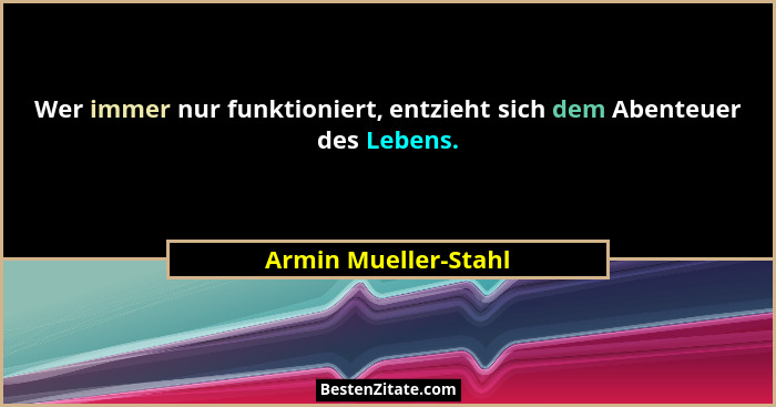 Wer immer nur funktioniert, entzieht sich dem Abenteuer des Lebens.... - Armin Mueller-Stahl