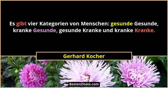 Es gibt vier Kategorien von Menschen: gesunde Gesunde, kranke Gesunde, gesunde Kranke und kranke Kranke.... - Gerhard Kocher