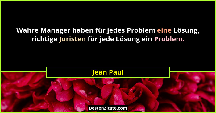 Wahre Manager haben für jedes Problem eine Lösung, richtige Juristen für jede Lösung ein Problem.... - Jean Paul