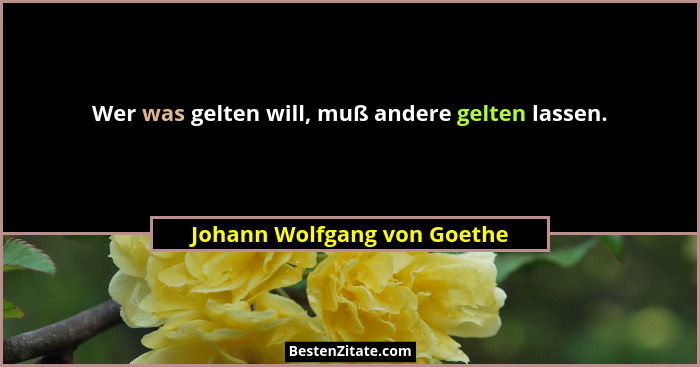 Wer was gelten will, muß andere gelten lassen.... - Johann Wolfgang von Goethe