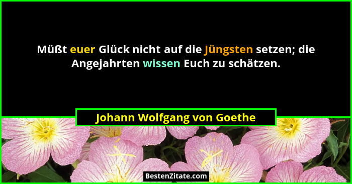 Müßt euer Glück nicht auf die Jüngsten setzen; die Angejahrten wissen Euch zu schätzen.... - Johann Wolfgang von Goethe