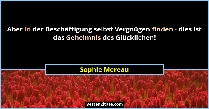 Aber in der Beschäftigung selbst Vergnügen finden - dies ist das Geheimnis des Glücklichen!... - Sophie Mereau