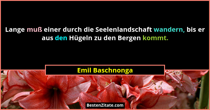 Lange muß einer durch die Seelenlandschaft wandern, bis er aus den Hügeln zu den Bergen kommt.... - Emil Baschnonga