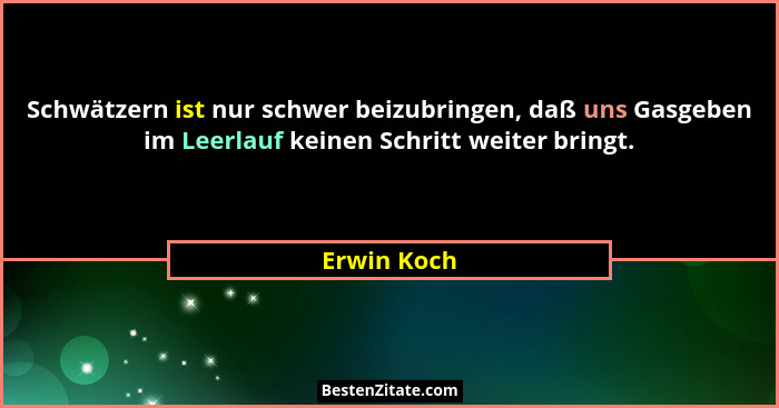 Schwätzern ist nur schwer beizubringen, daß uns Gasgeben im Leerlauf keinen Schritt weiter bringt.... - Erwin Koch