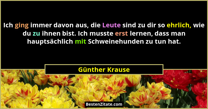 Ich ging immer davon aus, die Leute sind zu dir so ehrlich, wie du zu ihnen bist. Ich musste erst lernen, dass man hauptsächlich mit... - Günther Krause