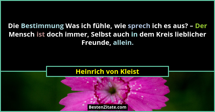 Die Bestimmung Was ich fühle, wie sprech ich es aus? – Der Mensch ist doch immer, Selbst auch in dem Kreis lieblicher Freunde, a... - Heinrich von Kleist