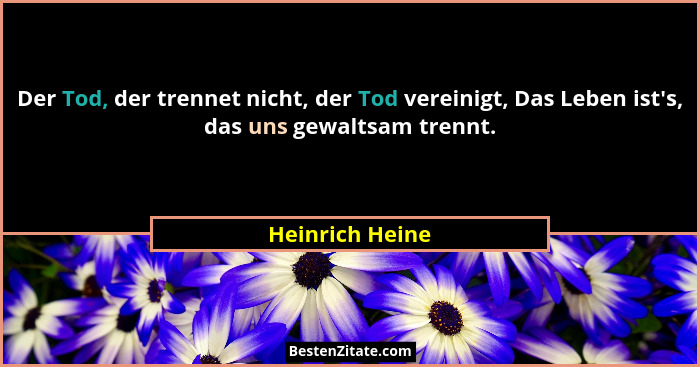 Der Tod, der trennet nicht, der Tod vereinigt, Das Leben ist's, das uns gewaltsam trennt.... - Heinrich Heine