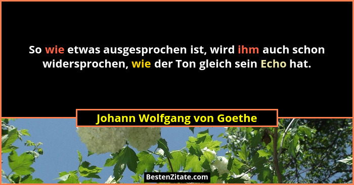So wie etwas ausgesprochen ist, wird ihm auch schon widersprochen, wie der Ton gleich sein Echo hat.... - Johann Wolfgang von Goethe