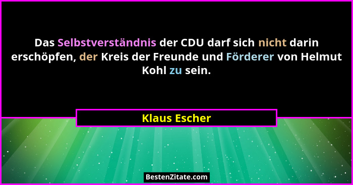 Das Selbstverständnis der CDU darf sich nicht darin erschöpfen, der Kreis der Freunde und Förderer von Helmut Kohl zu sein.... - Klaus Escher
