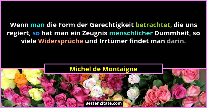 Wenn man die Form der Gerechtigkeit betrachtet, die uns regiert, so hat man ein Zeugnis menschlicher Dummheit, so viele Widerspr... - Michel de Montaigne