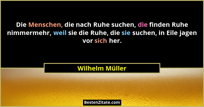 Die Menschen, die nach Ruhe suchen, die finden Ruhe nimmermehr, weil sie die Ruhe, die sie suchen, in Eile jagen vor sich her.... - Wilhelm Müller