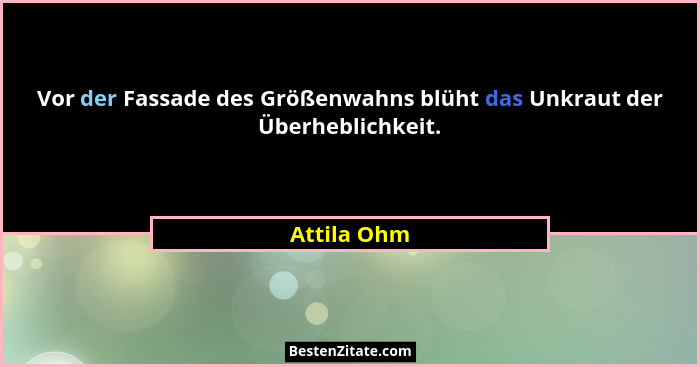 Vor der Fassade des Größenwahns blüht das Unkraut der Überheblichkeit.... - Attila Ohm