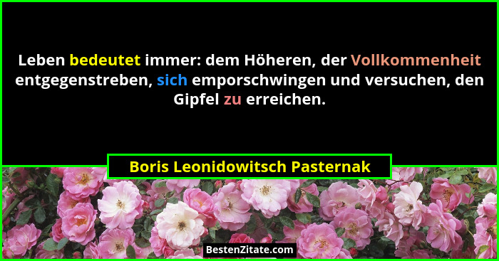 Leben bedeutet immer: dem Höheren, der Vollkommenheit entgegenstreben, sich emporschwingen und versuchen, den Gipfel z... - Boris Leonidowitsch Pasternak