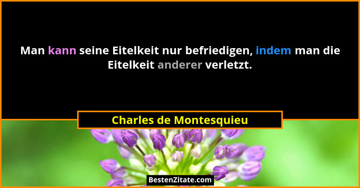 Man kann seine Eitelkeit nur befriedigen, indem man die Eitelkeit anderer verletzt.... - Charles de Montesquieu