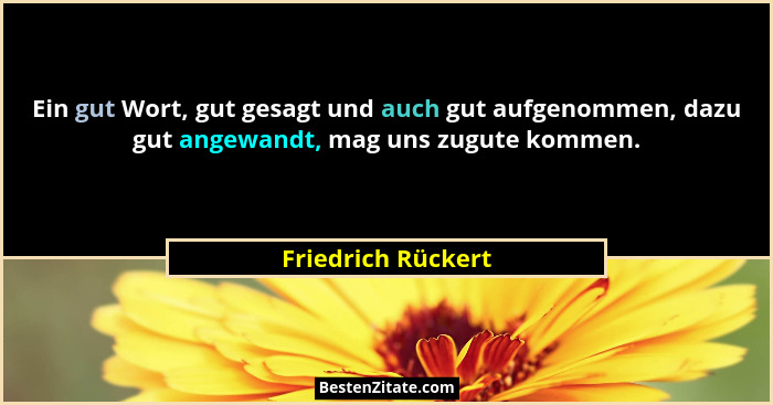Ein gut Wort, gut gesagt und auch gut aufgenommen, dazu gut angewandt, mag uns zugute kommen.... - Friedrich Rückert