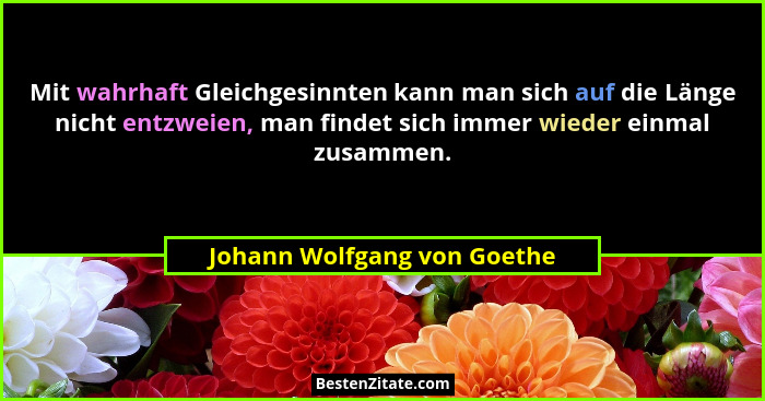 Mit wahrhaft Gleichgesinnten kann man sich auf die Länge nicht entzweien, man findet sich immer wieder einmal zusammen.... - Johann Wolfgang von Goethe