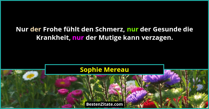 Nur der Frohe fühlt den Schmerz, nur der Gesunde die Krankheit, nur der Mutige kann verzagen.... - Sophie Mereau