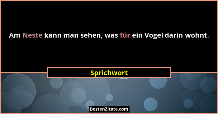 Am Neste kann man sehen, was für ein Vogel darin wohnt.... - Sprichwort