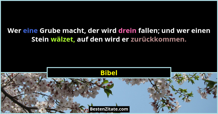 Wer eine Grube macht, der wird drein fallen; und wer einen Stein wälzet, auf den wird er zurückkommen.... - Bibel