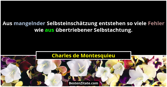 Aus mangelnder Selbsteinschätzung entstehen so viele Fehler wie aus übertriebener Selbstachtung.... - Charles de Montesquieu