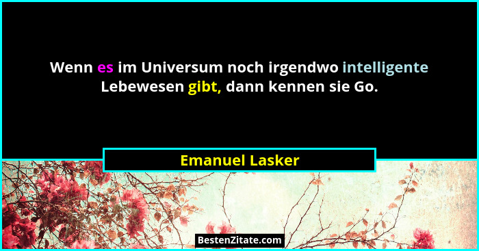 Wenn es im Universum noch irgendwo intelligente Lebewesen gibt, dann kennen sie Go.... - Emanuel Lasker