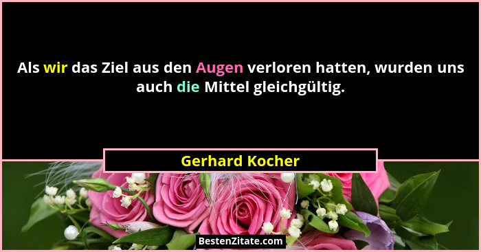 Als wir das Ziel aus den Augen verloren hatten, wurden uns auch die Mittel gleichgültig.... - Gerhard Kocher