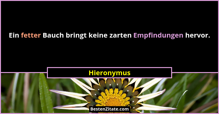 Ein fetter Bauch bringt keine zarten Empfindungen hervor.... - Hieronymus