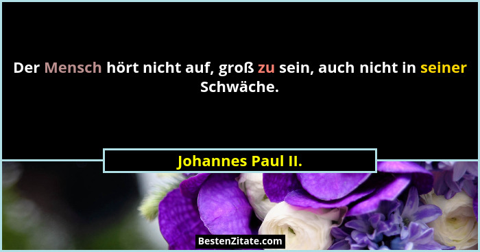 Der Mensch hört nicht auf, groß zu sein, auch nicht in seiner Schwäche.... - Johannes Paul II.
