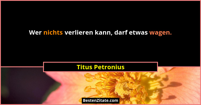Wer nichts verlieren kann, darf etwas wagen.... - Titus Petronius