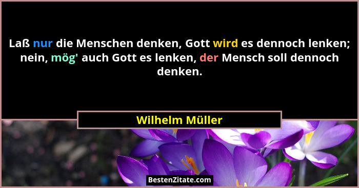 Laß nur die Menschen denken, Gott wird es dennoch lenken; nein, mög' auch Gott es lenken, der Mensch soll dennoch denken.... - Wilhelm Müller