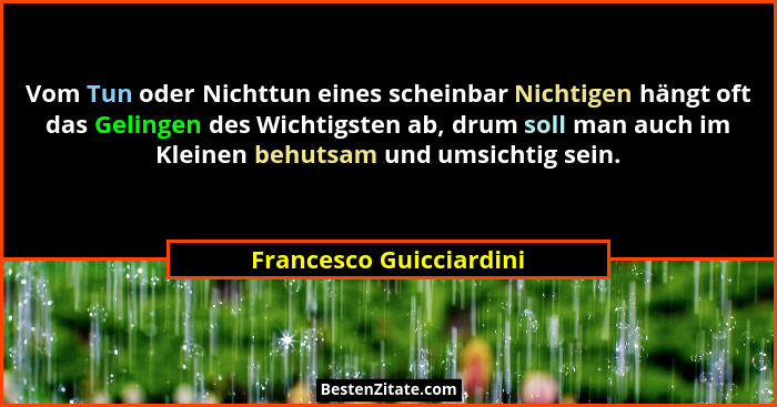 Vom Tun oder Nichttun eines scheinbar Nichtigen hängt oft das Gelingen des Wichtigsten ab, drum soll man auch im Kleinen behu... - Francesco Guicciardini