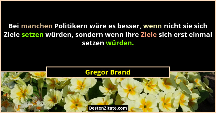Bei manchen Politikern wäre es besser, wenn nicht sie sich Ziele setzen würden, sondern wenn ihre Ziele sich erst einmal setzen würden.... - Gregor Brand