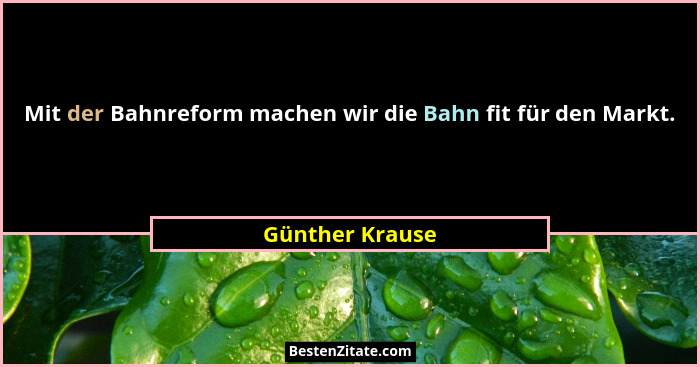 Mit der Bahnreform machen wir die Bahn fit für den Markt.... - Günther Krause