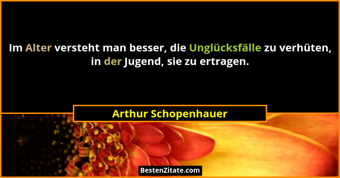 Im Alter versteht man besser, die Unglücksfälle zu verhüten, in der Jugend, sie zu ertragen.... - Arthur Schopenhauer
