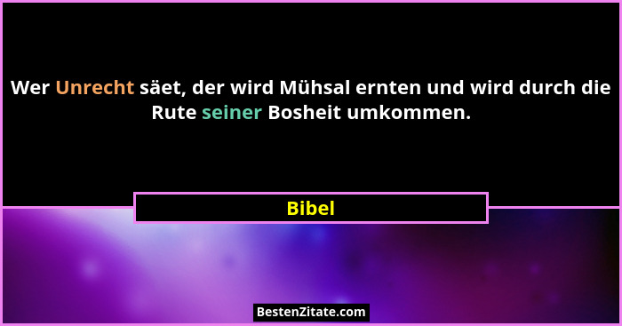 Wer Unrecht säet, der wird Mühsal ernten und wird durch die Rute seiner Bosheit umkommen.... - Bibel