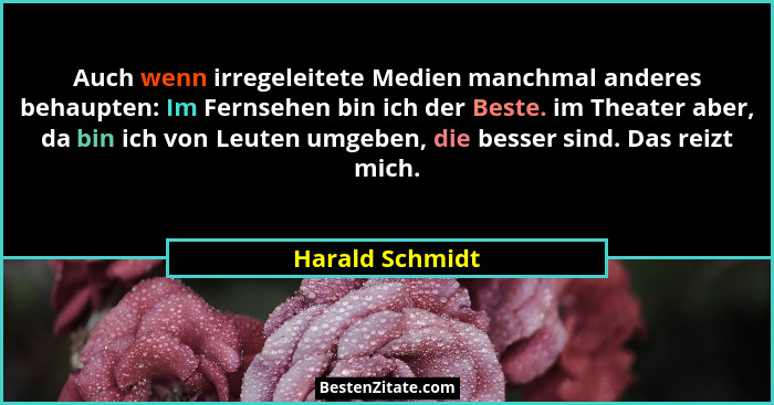 Auch wenn irregeleitete Medien manchmal anderes behaupten: Im Fernsehen bin ich der Beste. im Theater aber, da bin ich von Leuten umg... - Harald Schmidt