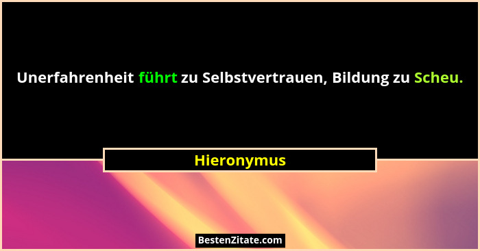 Unerfahrenheit führt zu Selbstvertrauen, Bildung zu Scheu.... - Hieronymus