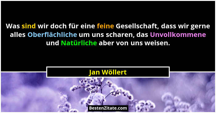 Was sind wir doch für eine feine Gesellschaft, dass wir gerne alles Oberflächliche um uns scharen, das Unvollkommene und Natürliche aber... - Jan Wöllert