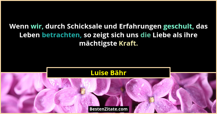 Wenn wir, durch Schicksale und Erfahrungen geschult, das Leben betrachten, so zeigt sich uns die Liebe als ihre mächtigste Kraft.... - Luise Bähr