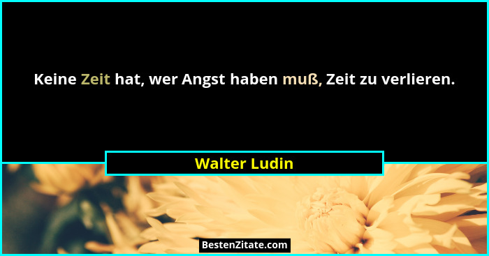 Keine Zeit hat, wer Angst haben muß, Zeit zu verlieren.... - Walter Ludin