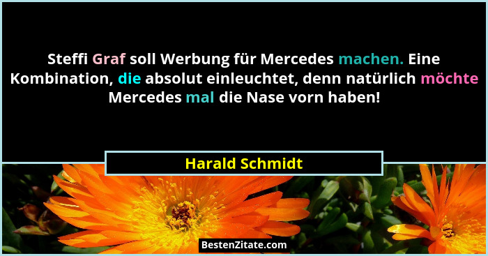 Steffi Graf soll Werbung für Mercedes machen. Eine Kombination, die absolut einleuchtet, denn natürlich möchte Mercedes mal die Nase... - Harald Schmidt