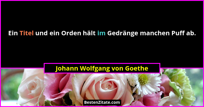Ein Titel und ein Orden hält im Gedränge manchen Puff ab.... - Johann Wolfgang von Goethe