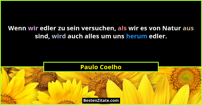 Wenn wir edler zu sein versuchen, als wir es von Natur aus sind, wird auch alles um uns herum edler.... - Paulo Coelho