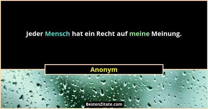 Jeder Mensch hat ein Recht auf meine Meinung.... - Anonym