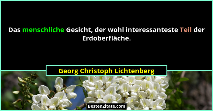 Das menschliche Gesicht, der wohl interessanteste Teil der Erdoberfläche.... - Georg Christoph Lichtenberg