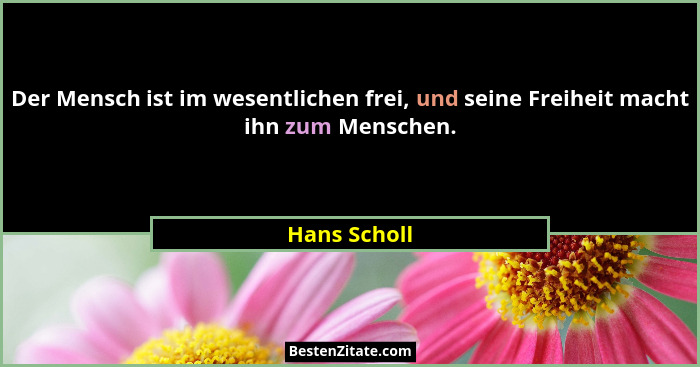 Der Mensch ist im wesentlichen frei, und seine Freiheit macht ihn zum Menschen.... - Hans Scholl